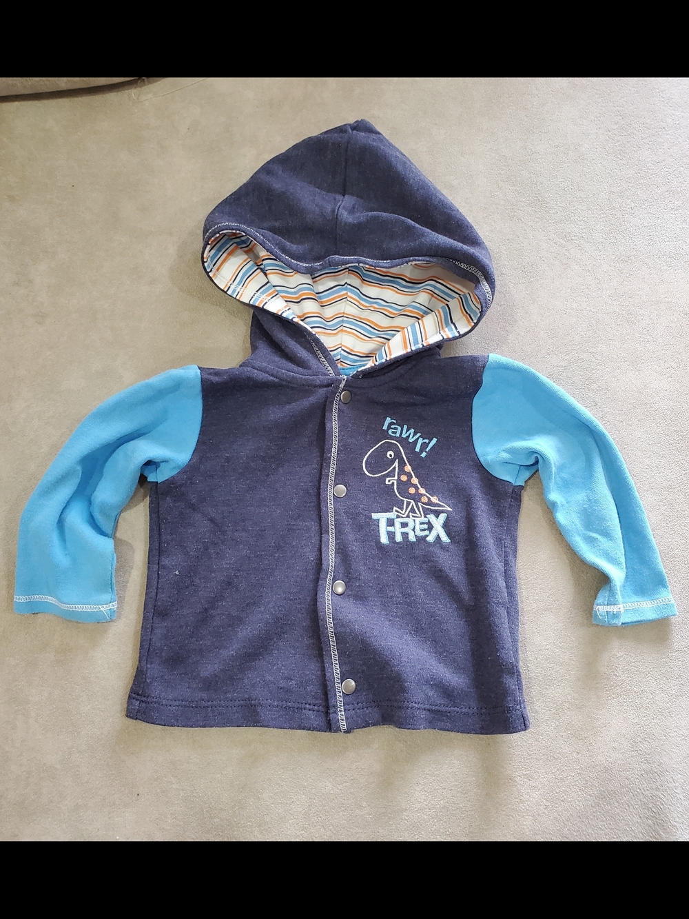 Absorba Navy & Light Blue T-Rex Hooded Snap-Front Top